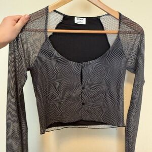 Black Mesh Long Sleeve Top